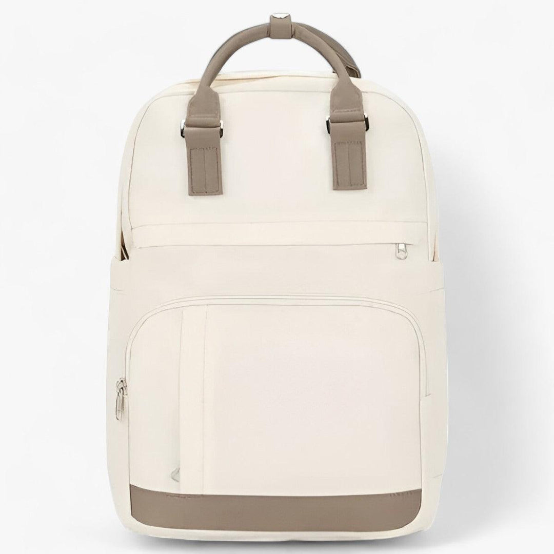 Beige unisex waterdichte stadsrugzak Mira; stijlvolle, functionele rugzak perfect voor school, werk en dagelijks gebruik.
