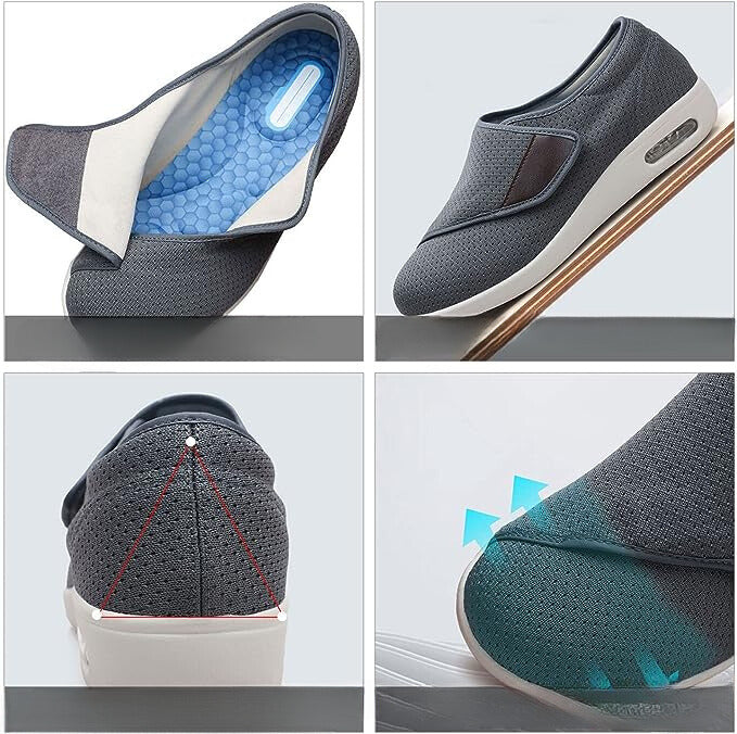 Comfortabele diabetesschoenen voor dames, brede pasvorm, zachte vulling, dempende zool, ideaal voor gevoelige voeten.