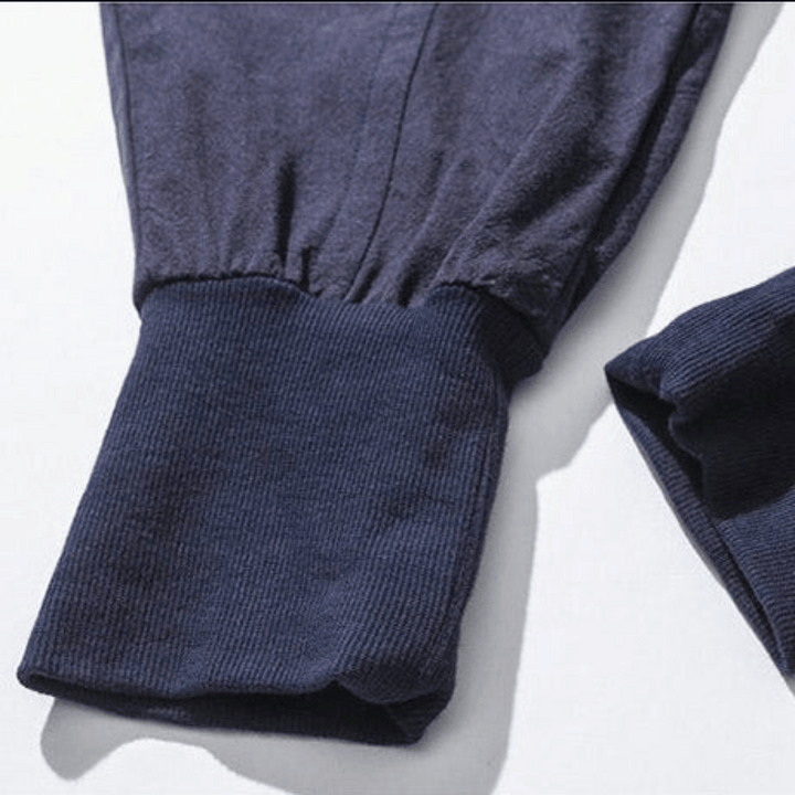 Comfortabele Japanse stijl herenbroek: wijdvallend, katoenmix, elastische enkelboeien