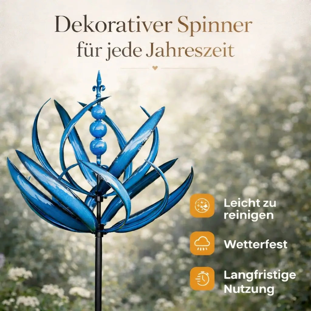 Sierlijke lotus windvaan draaiend in de wind, betoverende tuindecoratie voor elk seizoen, tuinkunst.