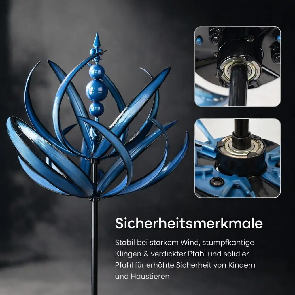 Lotus windvaan siert de tuin, creëert een serene sfeer; een prachtige en decoratieve tuinkunst.
