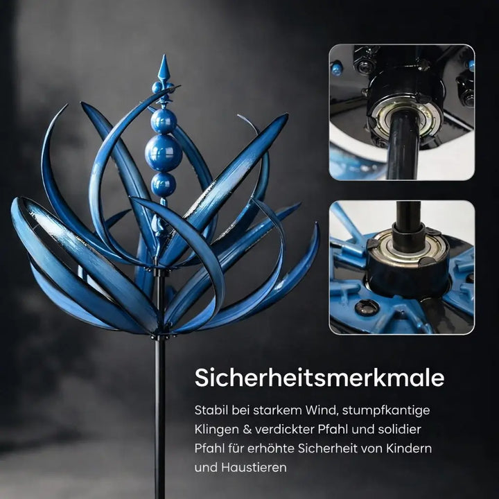 Lotus windvaan siert de tuin, creëert een serene sfeer; een prachtige en decoratieve tuinkunst.