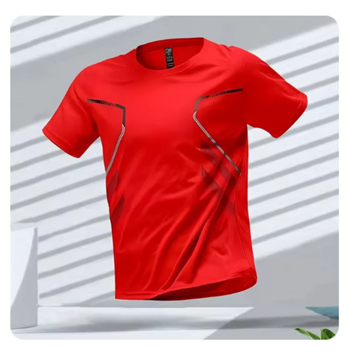 Blauw heren sport-T-shirt, ademend, sneldrogend, ergonomisch ontwerp voor maximale bewegingsvrijheid.