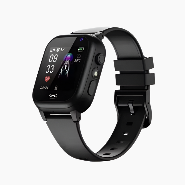 Blauw kinder GPS smartwatch met SOS-functie, veilige zone tracker en realtime locatie voor gemoedsrust ouders.