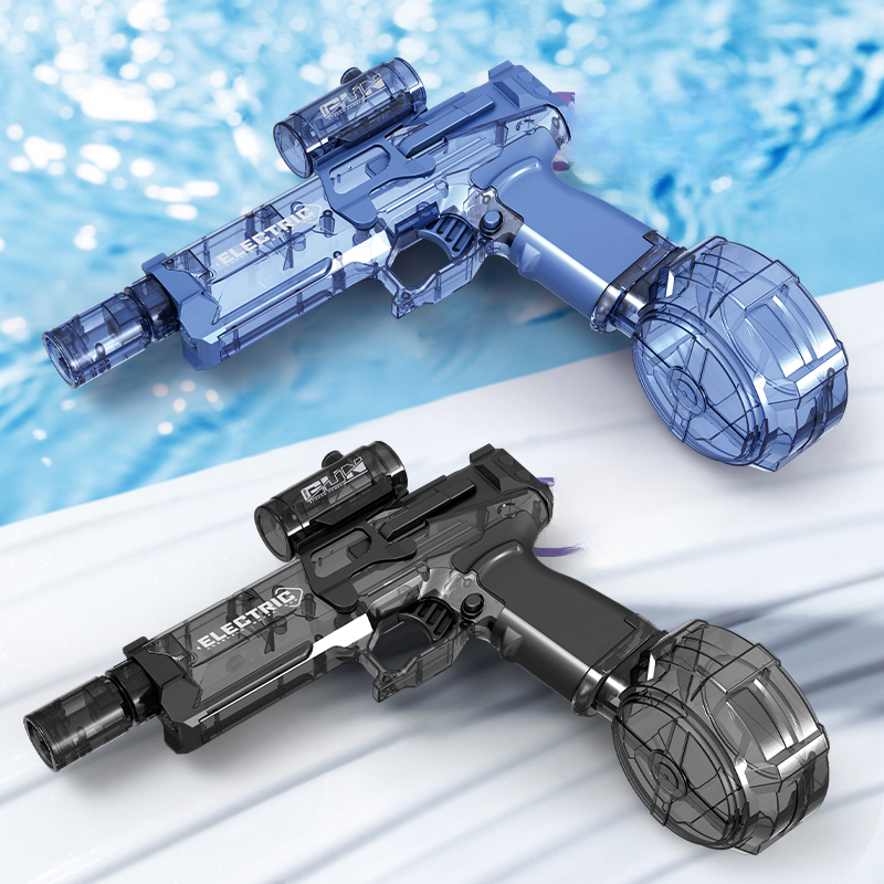 Blauw-zwart elektrisch waterpistool voor kinderen, lekvrij ontwerp voor urenlang watergevecht plezier buiten.