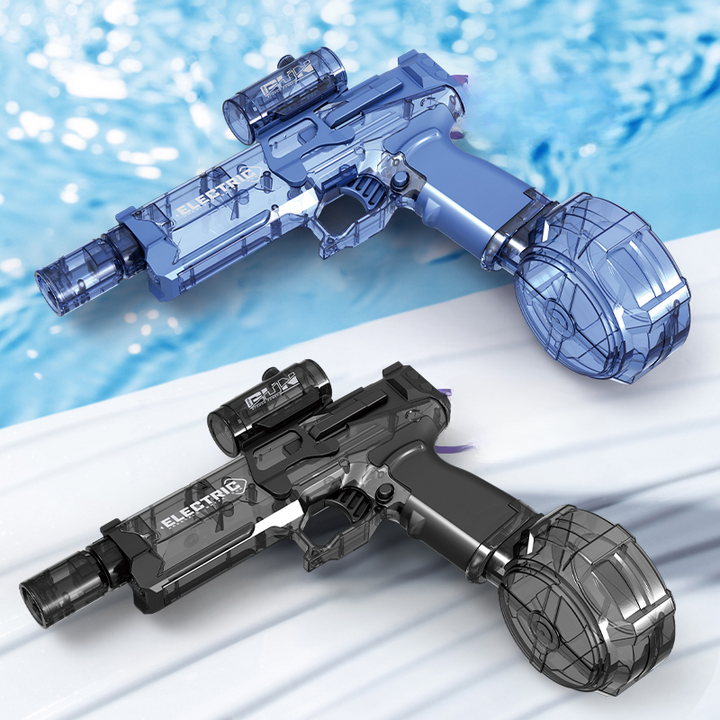 Blauw-zwart elektrisch waterpistool voor kinderen, lekvrij ontwerp voor urenlang watergevecht plezier buiten.