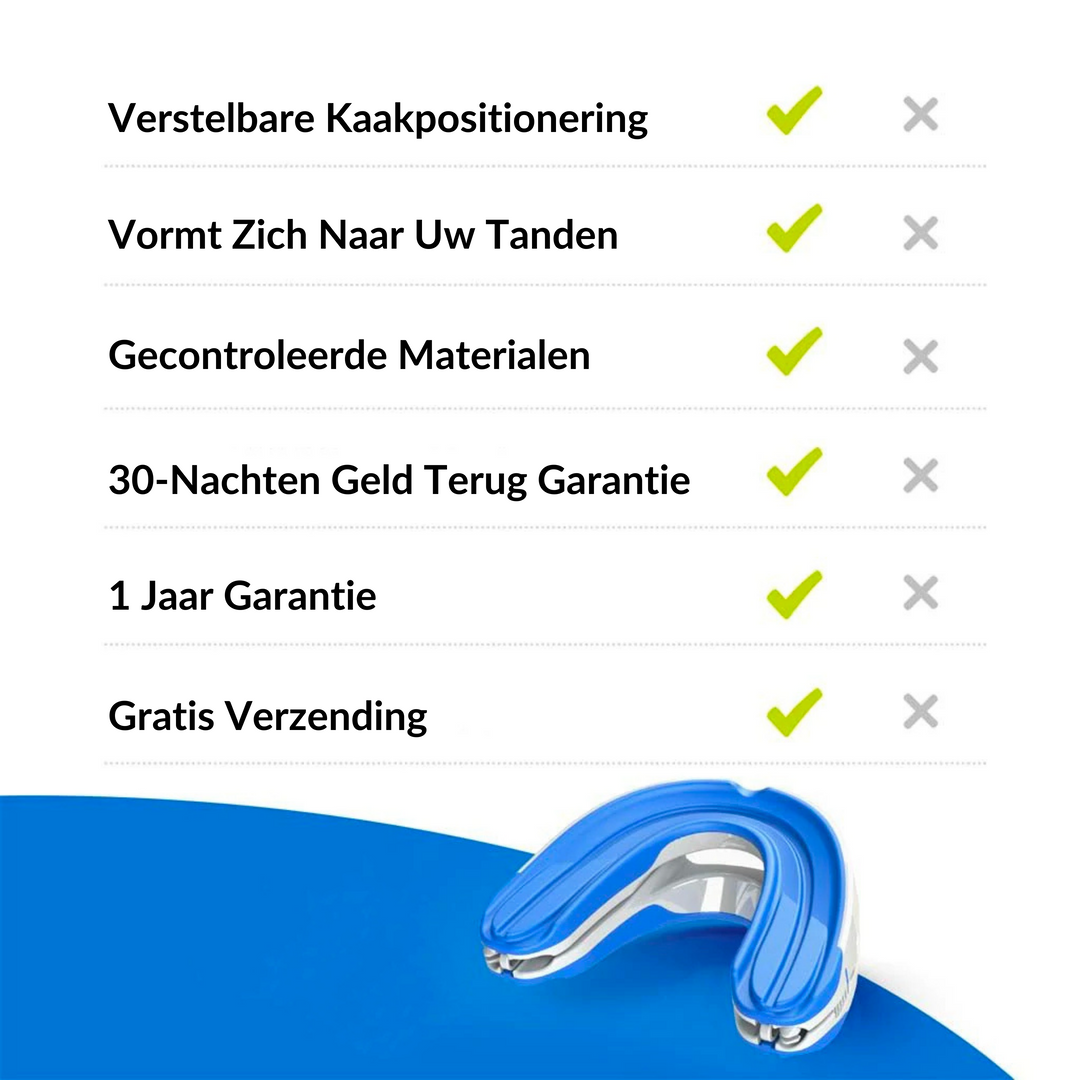Verbeter de ademhaling met dit comfortabele anti-snurk mondstuk; slaap beter & dieper.