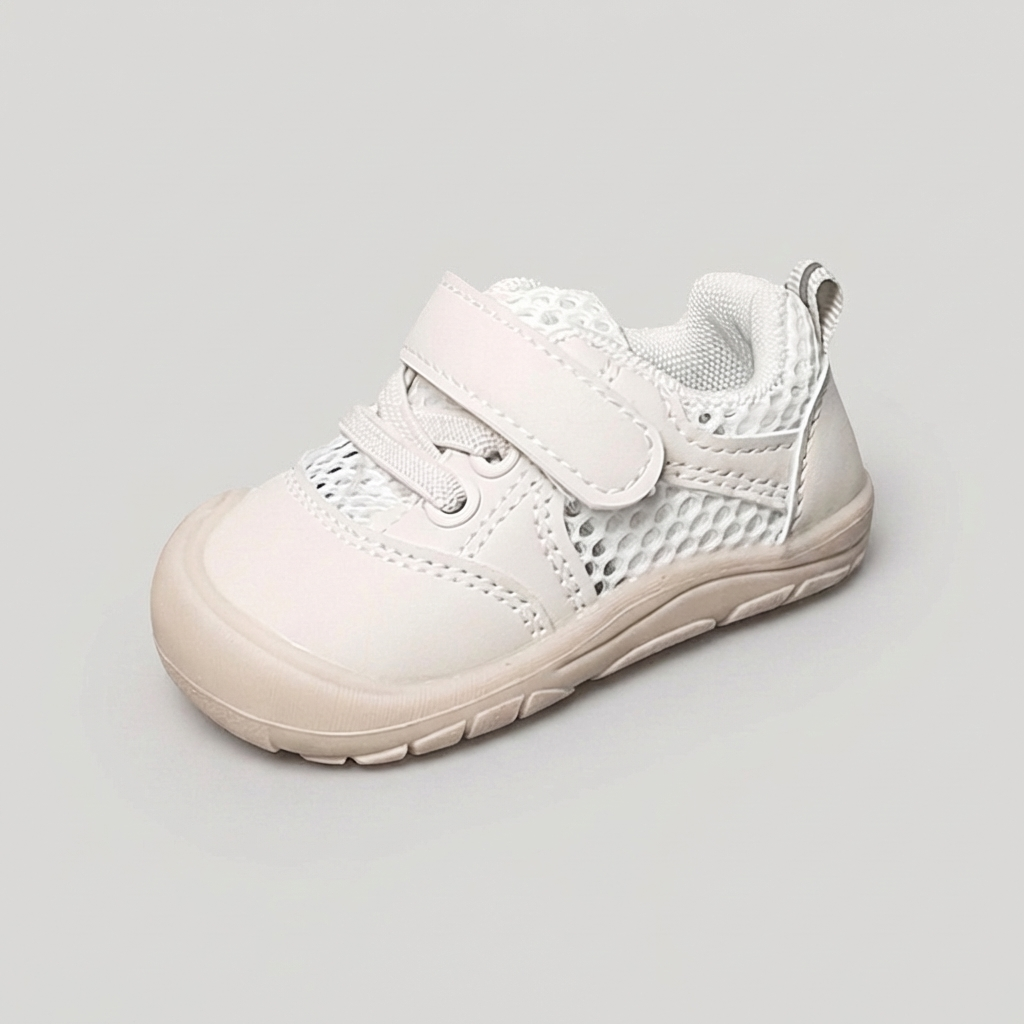 Blauwe flexibele schoenen voor baby's, met ademend materiaal en antislip zool voor comfortabele eerste stapjes.