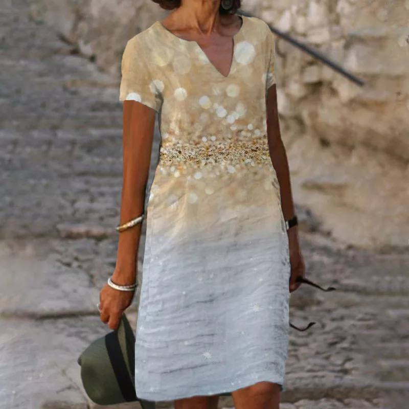 Midi jurk dames met bloemenprint en V-hals, elegant en comfortabel, ideaal voor zomer en tuinfeesten