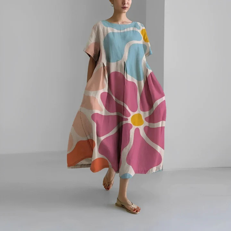 Boho midi jurk voor dames met delicate bloemenprint, vloeiende pasvorm en veelzijdige stijl, perfect voor elke gelegenheid.