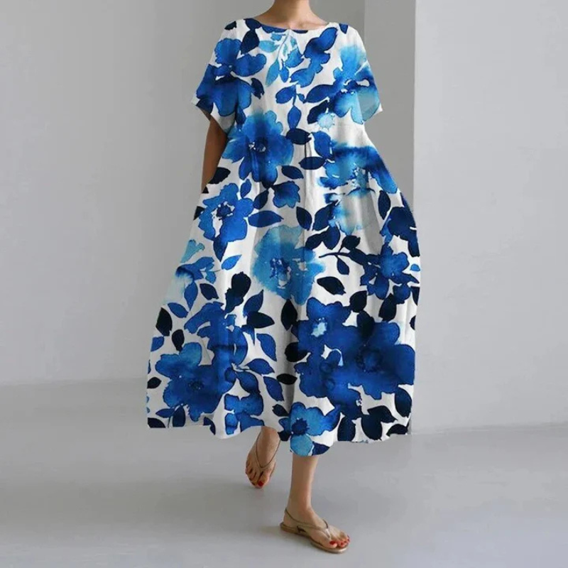 Boho midi jurk voor dames met delicate bloemenprint, vloeiende pasvorm en veelzijdige stijl, perfect voor elke gelegenheid.