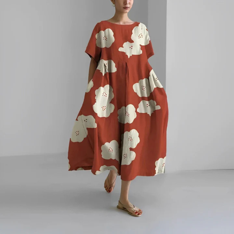 Boho midi jurk voor dames met delicate bloemenprint, vloeiende pasvorm en veelzijdige stijl, perfect voor elke gelegenheid.
