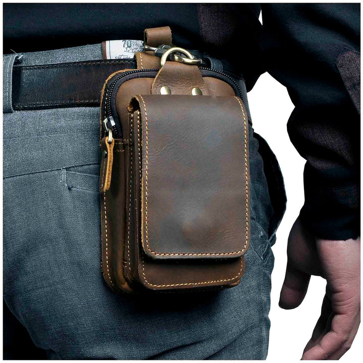 Bruine leren heren heuptas, ideaal voor dagelijks gebruik en reisessentials.
