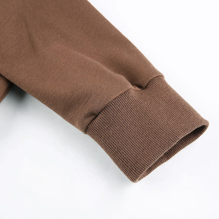 Bruine dames hoodie, cropped zip-up met capuchon, trendy toevoeging aan je casual kleding.