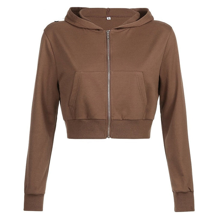 Roze trendy dames hoodie, cropped zip-up model met capuchon, veelzijdig en stijlvol.