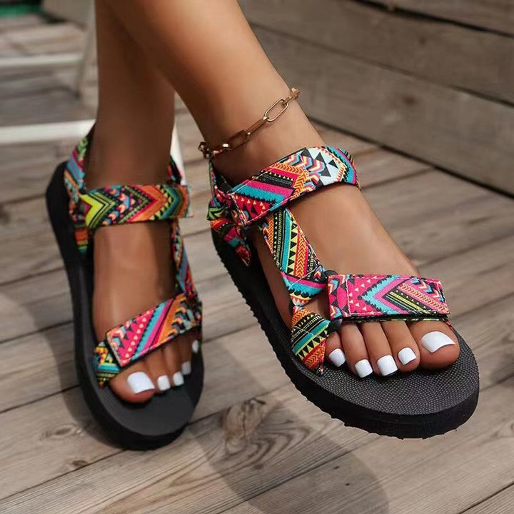 Kleurrijke orthopedische sandalen met strass-steentjes, T-band design, platte zool voor dames in heldere zomerkleuren