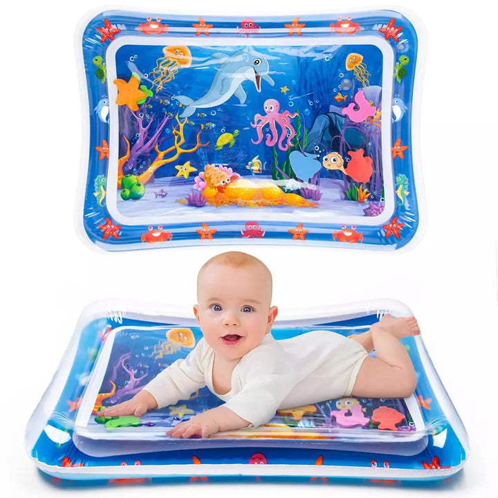 Levendige zintuiglijke waterspeelmat voor baby's, met geanimeerde zeedieren, stimuleert motoriek en zintuigen, ideaal voor speeltijd.