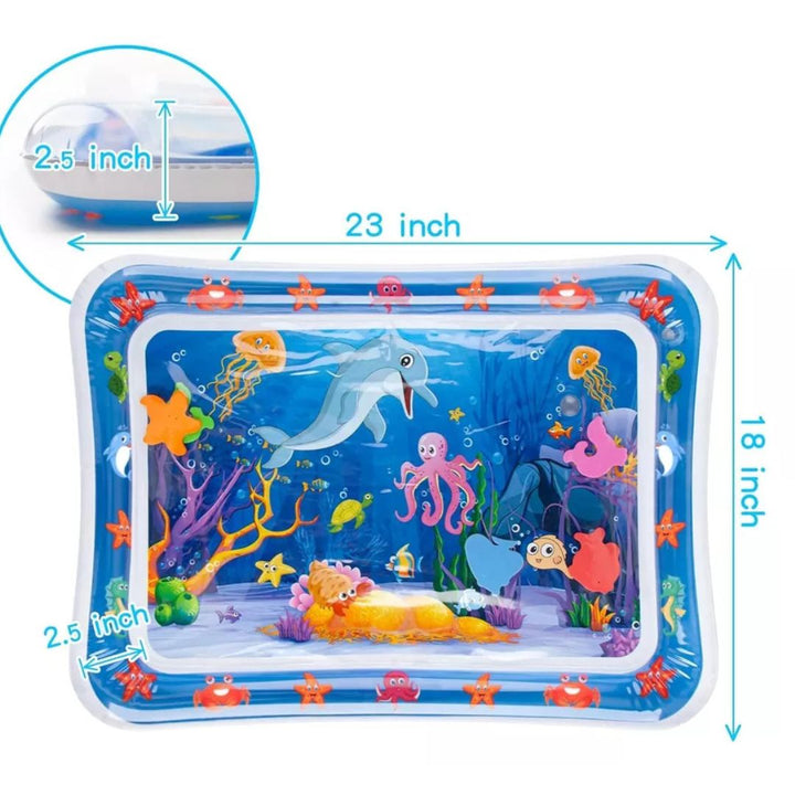 Levendige zintuiglijke waterspeelmat voor baby's, met geanimeerde zeedieren, stimuleert motoriek en zintuigen, ideaal voor speeltijd.