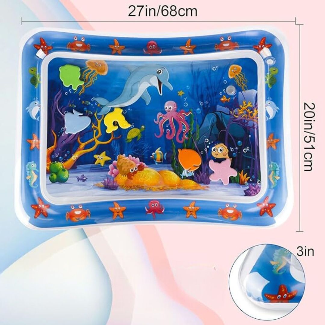 Levendige zintuiglijke waterspeelmat voor baby's, met geanimeerde zeedieren, stimuleert motoriek en zintuigen, ideaal voor speeltijd.