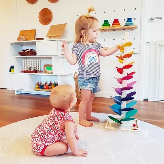 Kleurenrijke Montessori Regenboog Marmeren Houten Toren, educatief voor kinderen, stimuleert motorische vaardigheden en visuele waarnemi