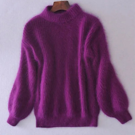 Multicolor gebreide Angora damestrui Livia. Stijlvolle warme casual trui voor moderne vrouwenmode.