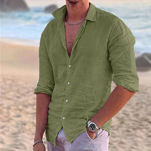 Comfortabel en ademend heren linnen overhemd met lange mouwen, ideaal voor een tijdloze casual look.