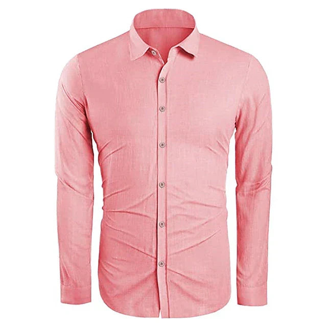 Ademend linnen heren overhemd met lange mouwen, ideaal voor een stijlvolle en comfortabele zomer.