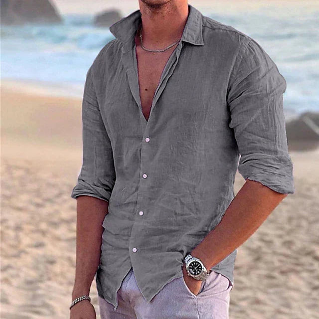 Lichtgewicht casual heren overhemd, lange mouwen, perfect voor dagelijks gebruik en zomerse dagen.
