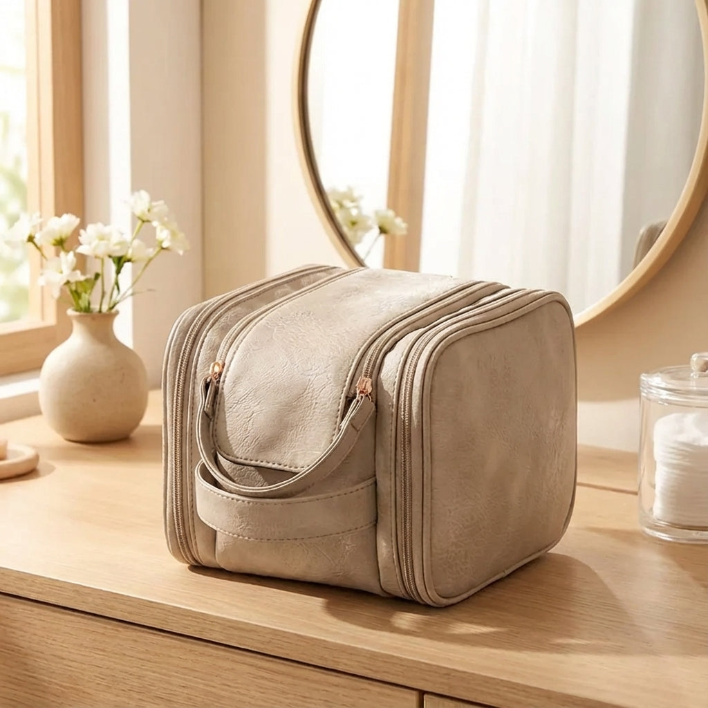 Chique multifunctionele toilettas voor dames, ideaal voor make-up en reisbenodigdheden. Waterdicht en stijlvol.