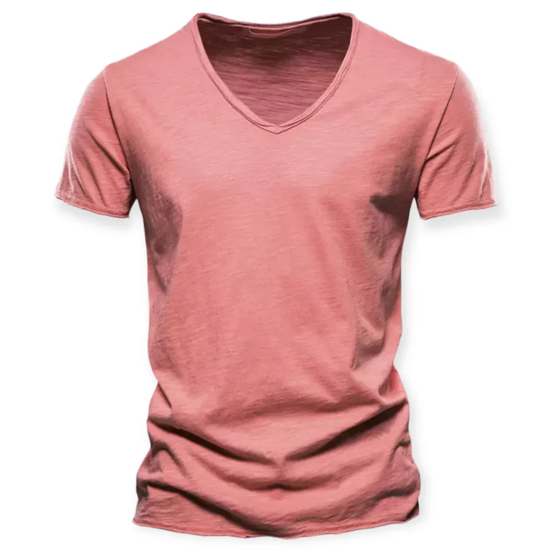 Stijlvol heren V-hals t-shirt, comfortabele herenmode voor lente, zomer en herfst casual outfits.