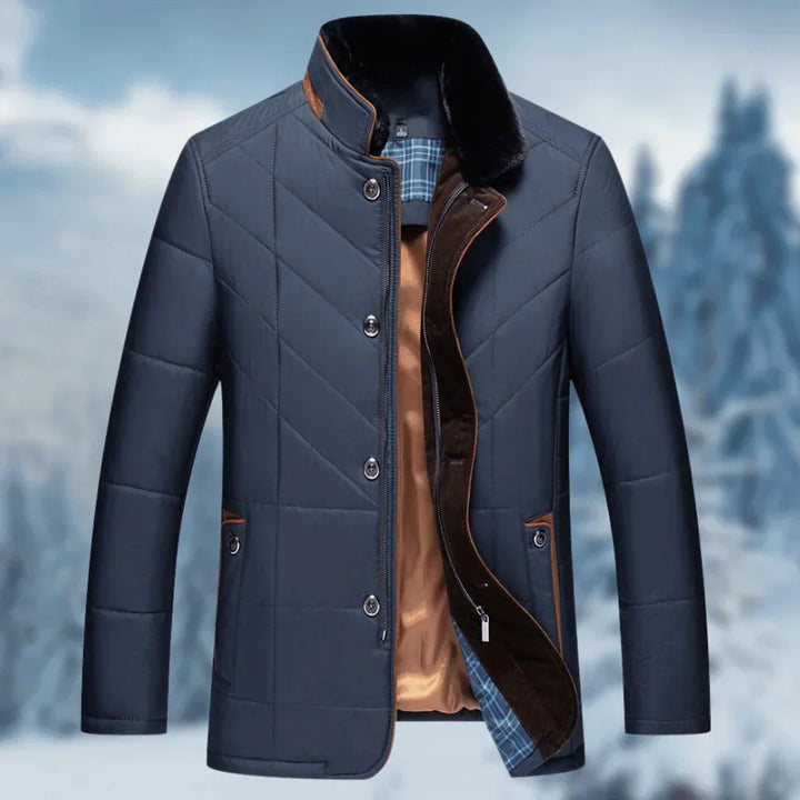 Comfortabele blauwe heren winterjas Victor. Stijlvol, warm en perfecte bovenkleding voor koude dagen.
