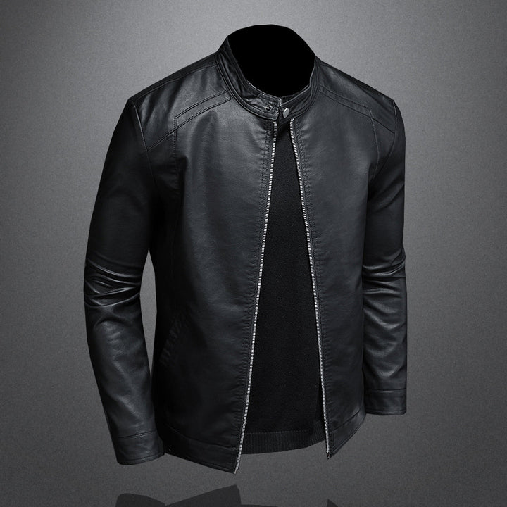Comfortabele zwarte leren jas voor heren, ideaal als casual lente- of herfstjas. Stijlvol en veelzijdig.