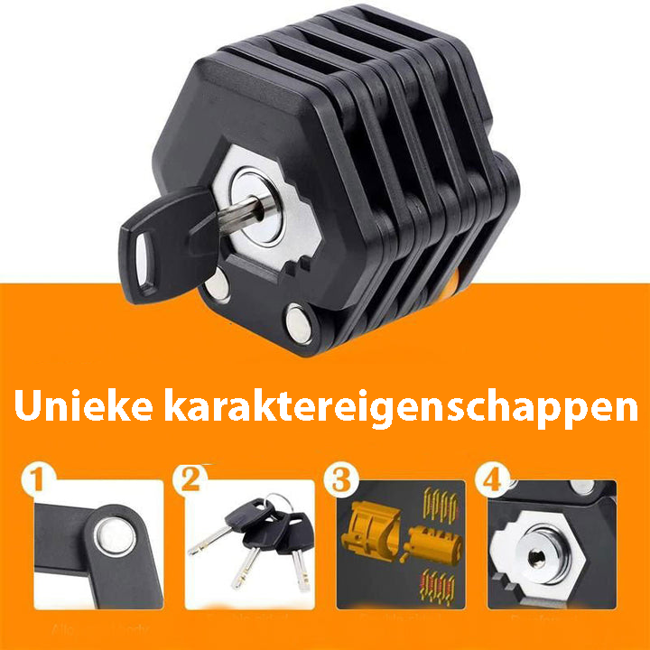 Handig opvouwbaar fietsslot, perfect voor aan je frame of in je tas, voor snelle en efficiënte beveiliging.