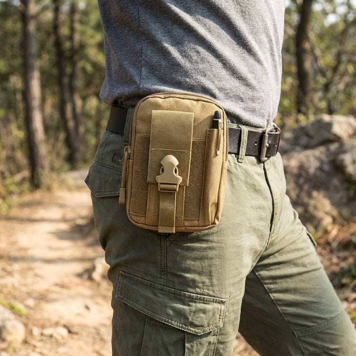 Compact tactisch MOLLE etui voor essentials, ideaal voor outdoor en reizen. Duurzame opbergzak, CarryCore.