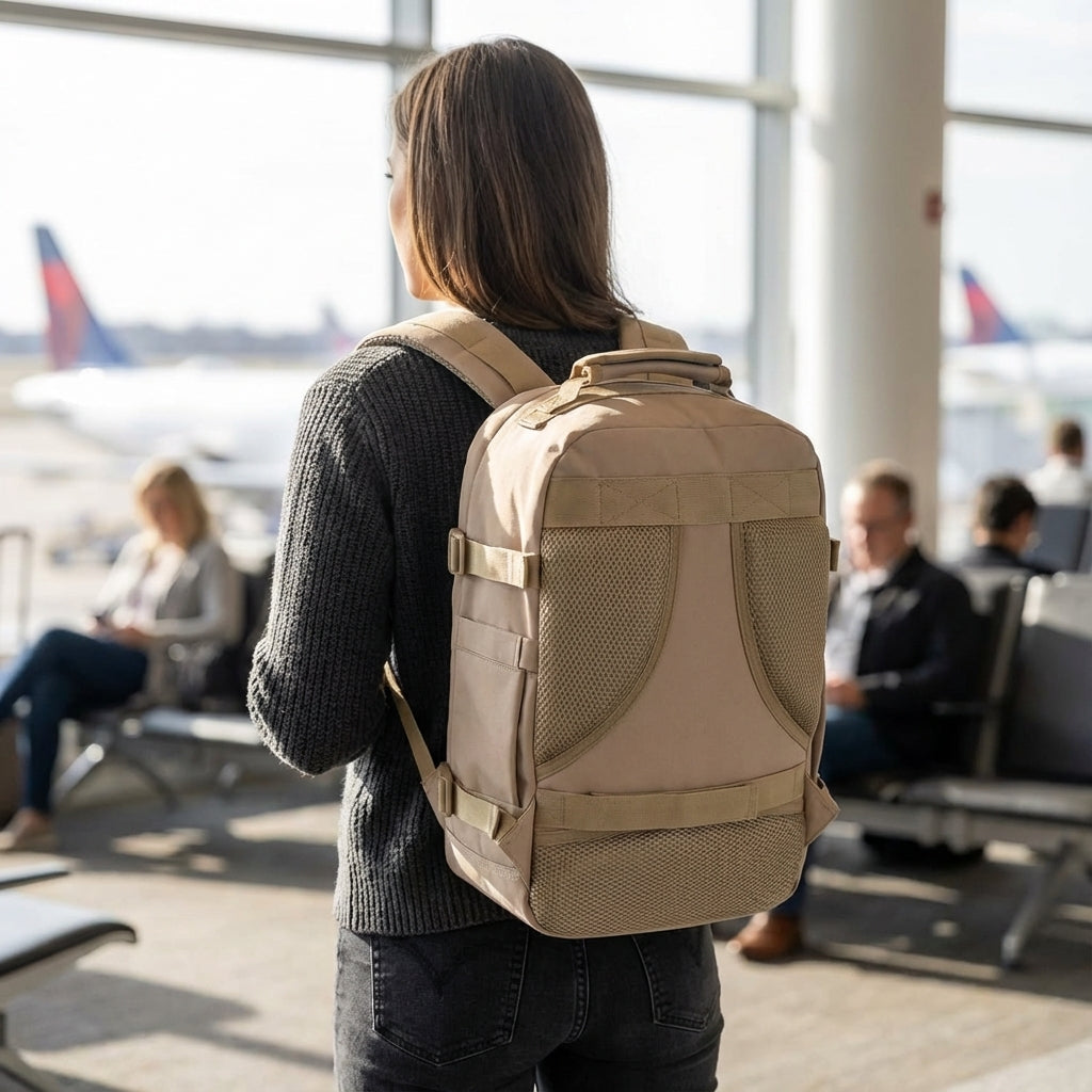 Compacte 30L reisrugzak, ideaal voor onder de stoel. Perfect voor weekendtrips en handbagage.