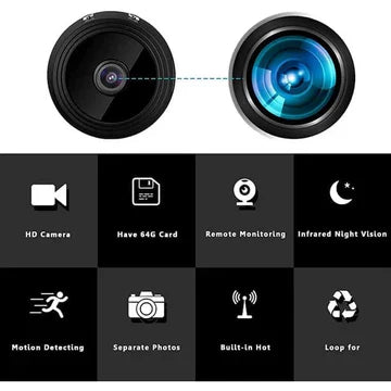 Draadloze mini beveiligingscamera met 1080p Full HD videokwaliteit en nachtzicht voor effectieve bewaking.