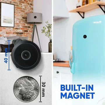 Kleine draadloze beveiligingscamera met scherp 1080p beeld, nachtzicht en wifi; perfect voor huisbewaking.