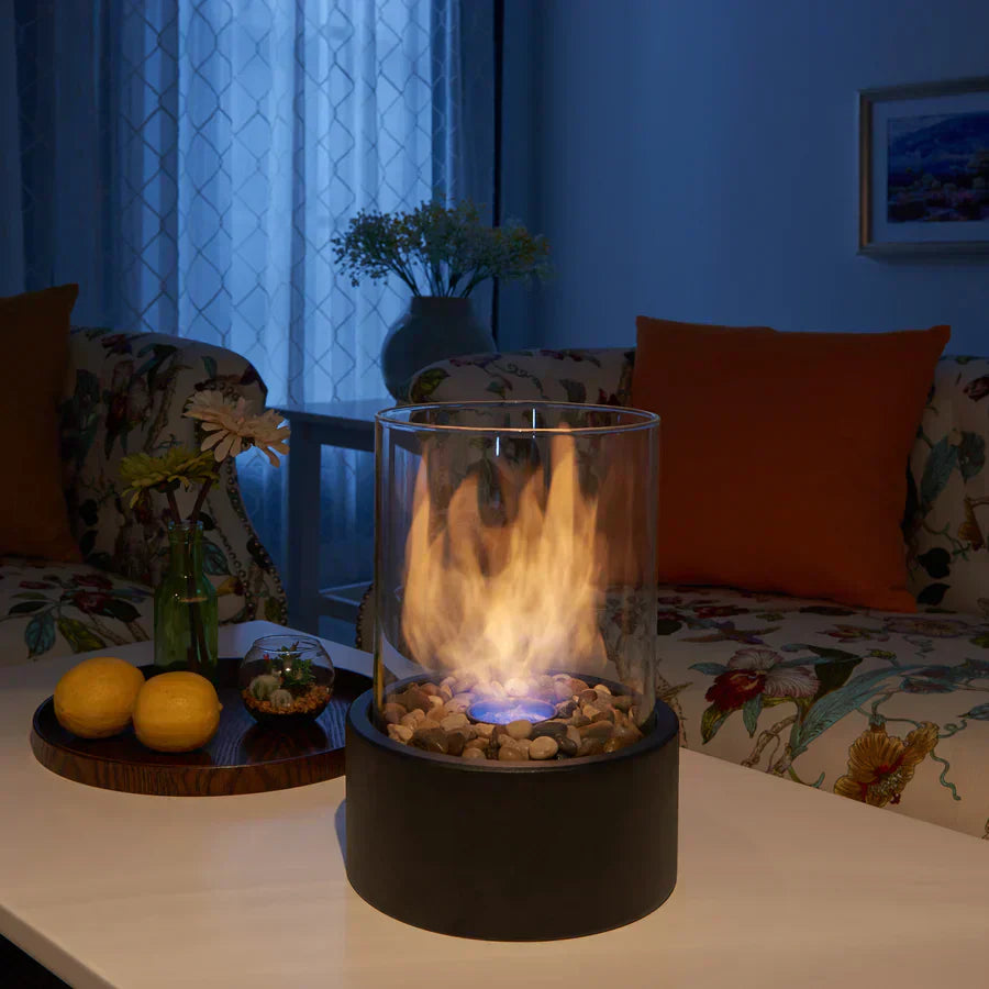 Moderne FireLuxe tafelhaard, rookvrij en decoratief. Perfect als luxe woonaccessoire voor sfeer.