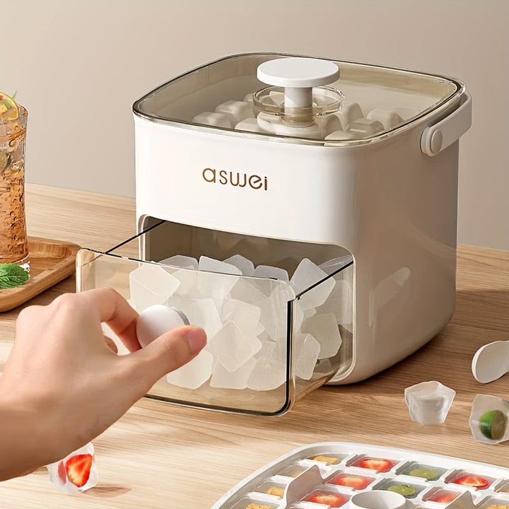 Compacte, stille ijsmaker op aanrecht, perfect keukenapparaat voor efficiënte bereiding van ijsblokjes thuis.