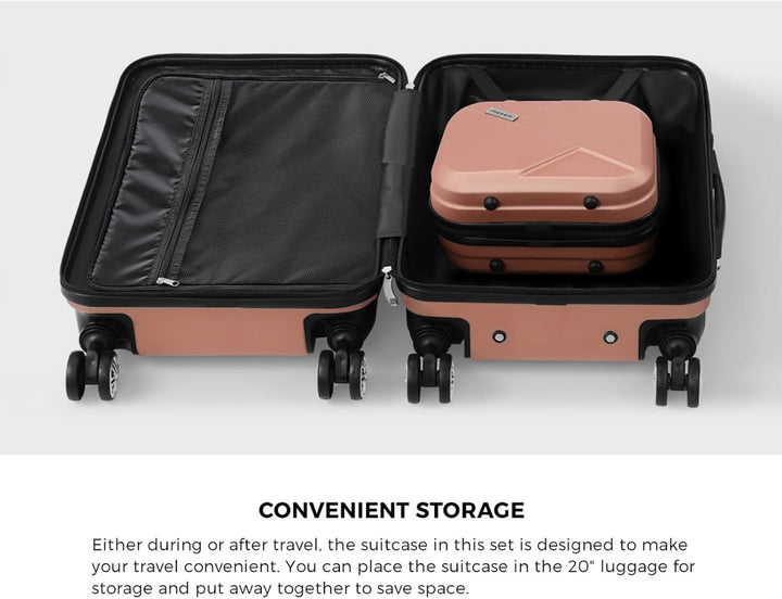 Zwarte compacte reiskoffer en bijpassende trolleytas voor easy travel, met spinnerwielen.