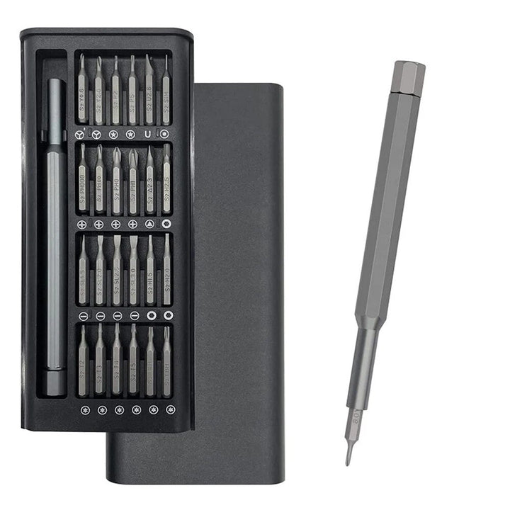 Draagbare mini gereedschapskit met schroevendraaier & boor voor precisiewerk aan horloges, telefoons & computers.
