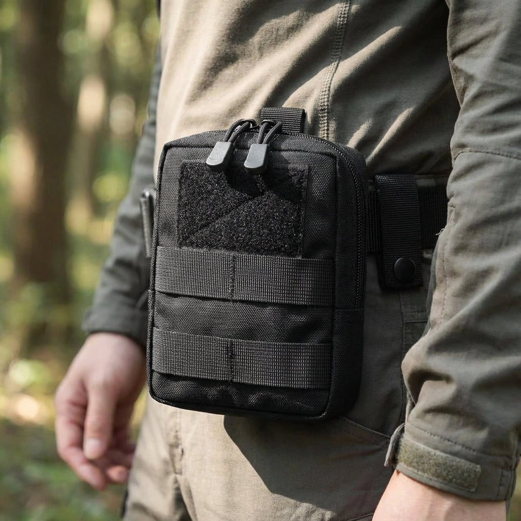 Compacte tactische opbergzak van CompactGear met MOLLE systeem, ideaal voor outdoor, survival en reizen.