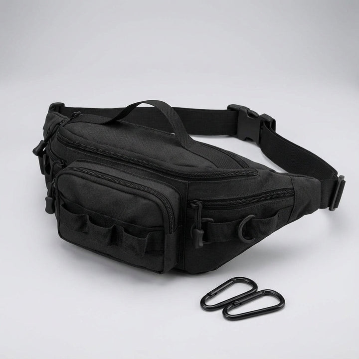 Veelzijdige outdoor heuptas met verstelbare riem, comfortabel voor wandelen, survival en lange reizen.