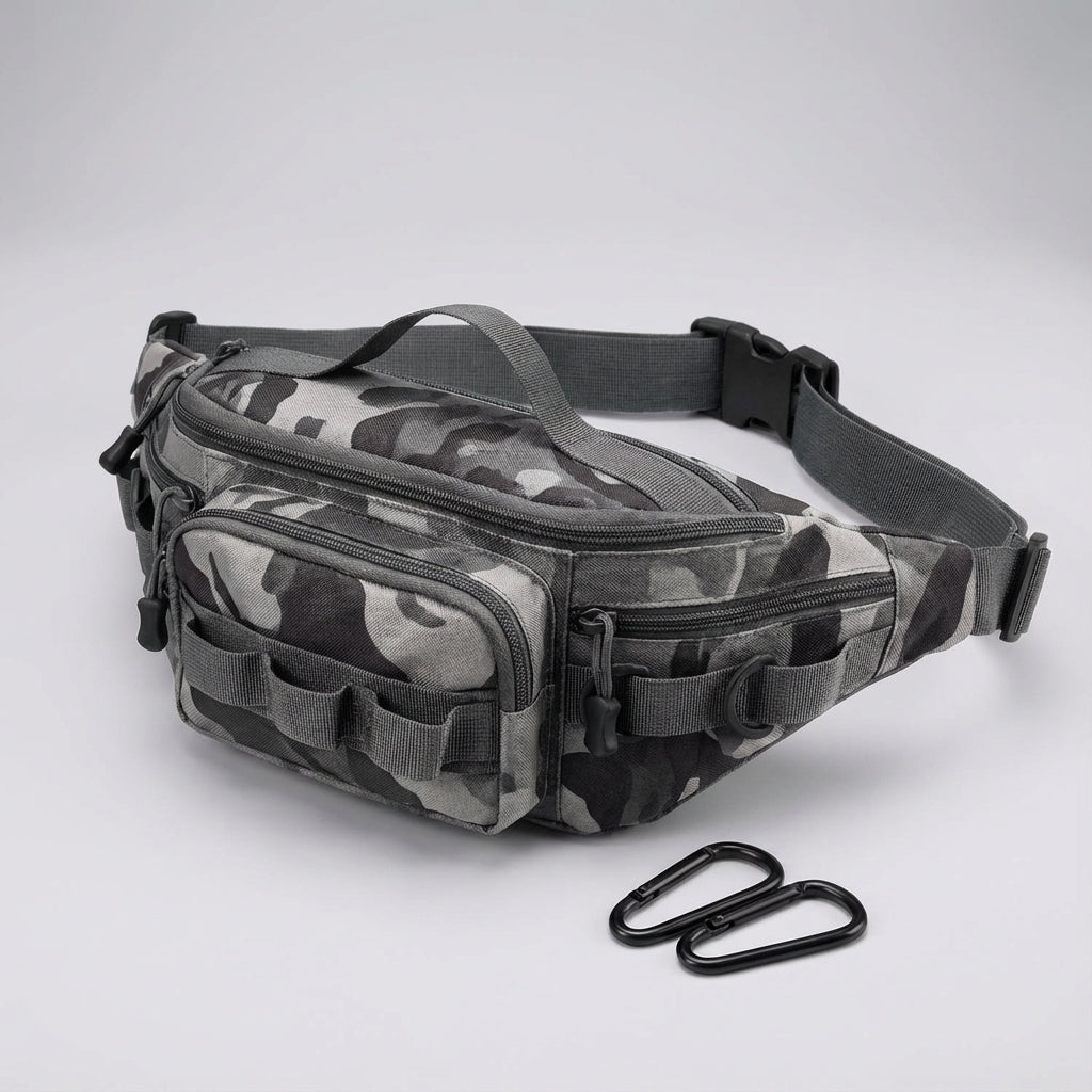 Duurzame nylon tactische heuptas, waterafstotend en slijtvast, perfect voor ruige outdoor omstandigheden.