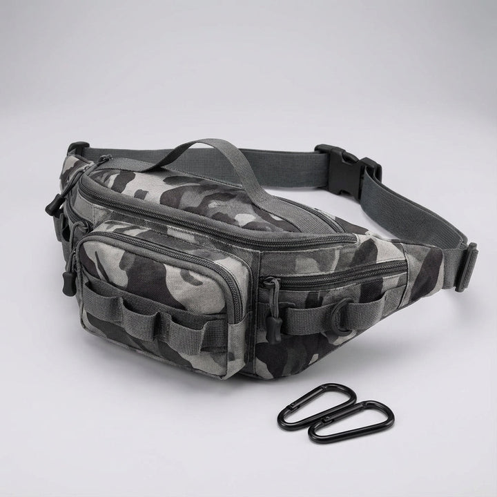 Duurzame nylon tactische heuptas, waterafstotend en slijtvast, perfect voor ruige outdoor omstandigheden.