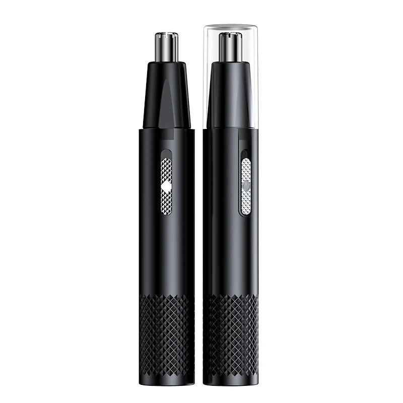 De TrimPro neushaartrimmer en zijn USB-oplaadkabel. Perfecte set voor hygiënische verzorging onderweg.