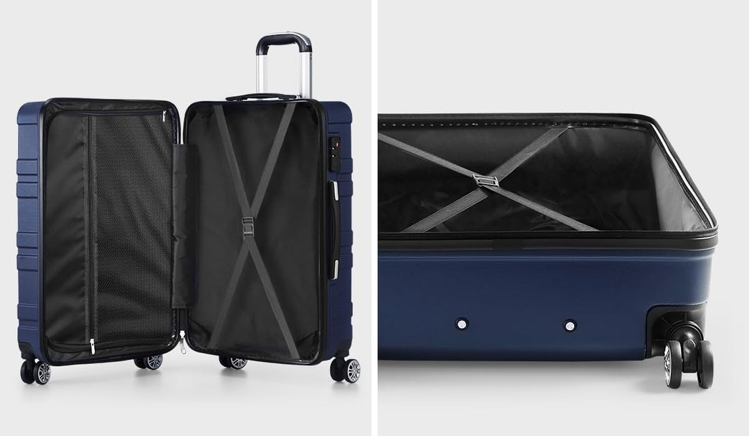 Gemakkelijk navigeren op de luchthaven met de 3-delige hardshell kofferset en spinnerwielen.