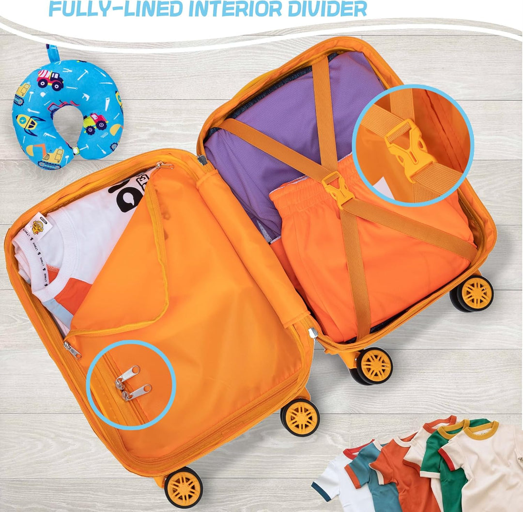 Vrolijke 5-delige kinder bagage set met harde cabinekoffer en bijpassende accessoires.