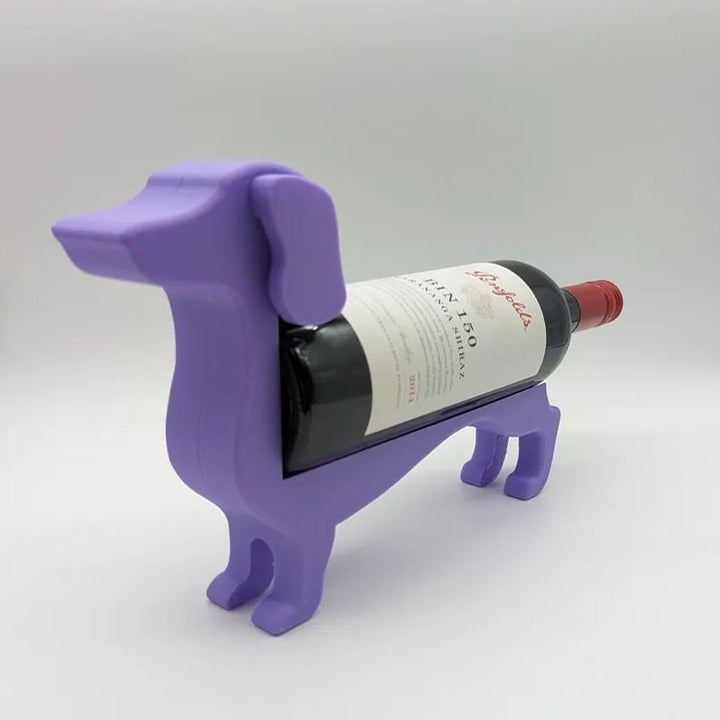 Teckel wijnflessenhouder van kunststof, houdt wijnfles vast, stijlvol en decoratief, voor keuken of als cadeau.