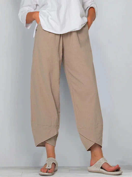 Dames capri broek, licht en luchtig, stijlvolle kaki kleur, ideaal voor de zomer, verkorte snit voor maximaal comfort.